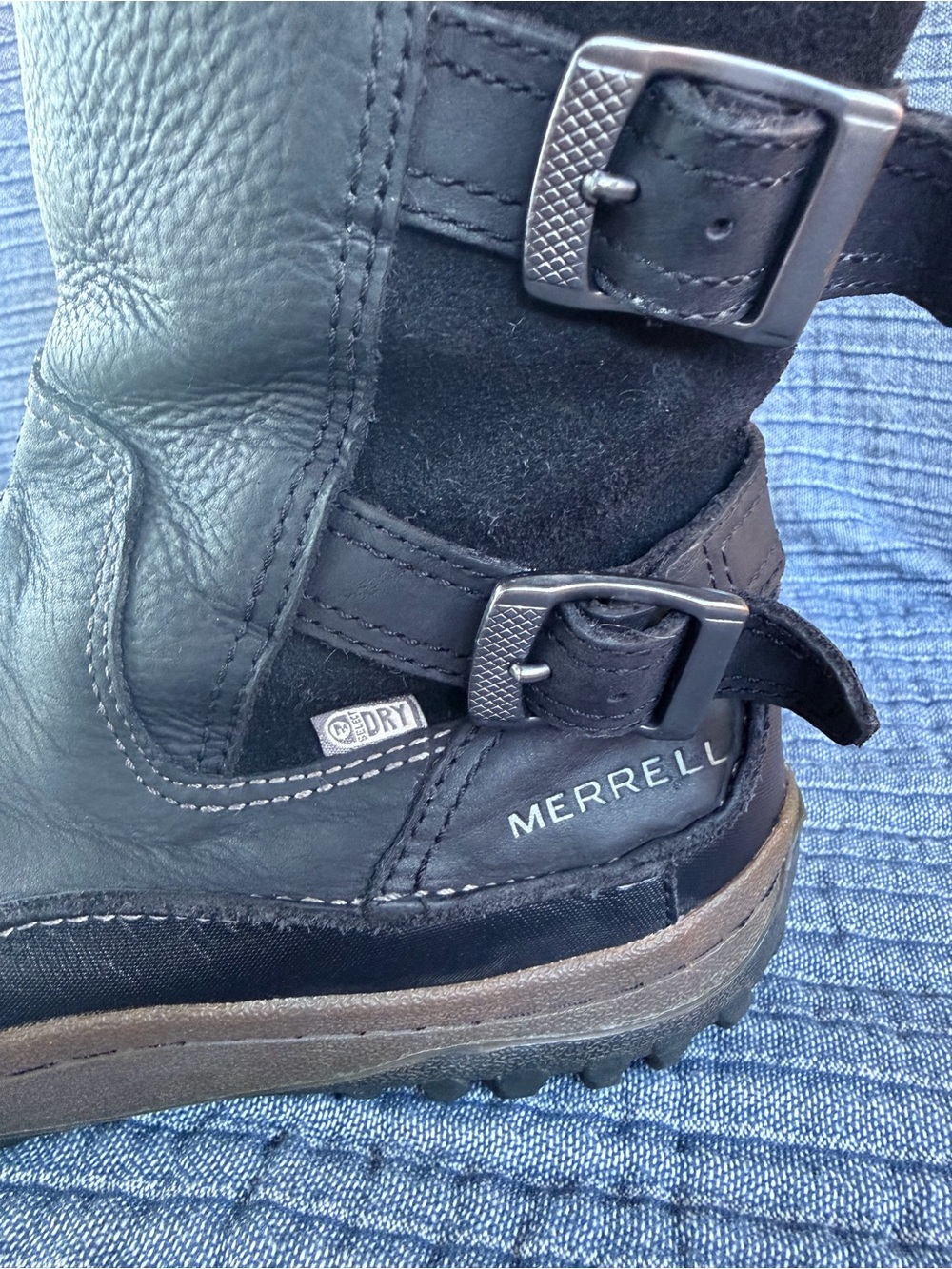 Merrell Women's Black Fur-Trim Leather Winter Boots - Picture 5 of 8